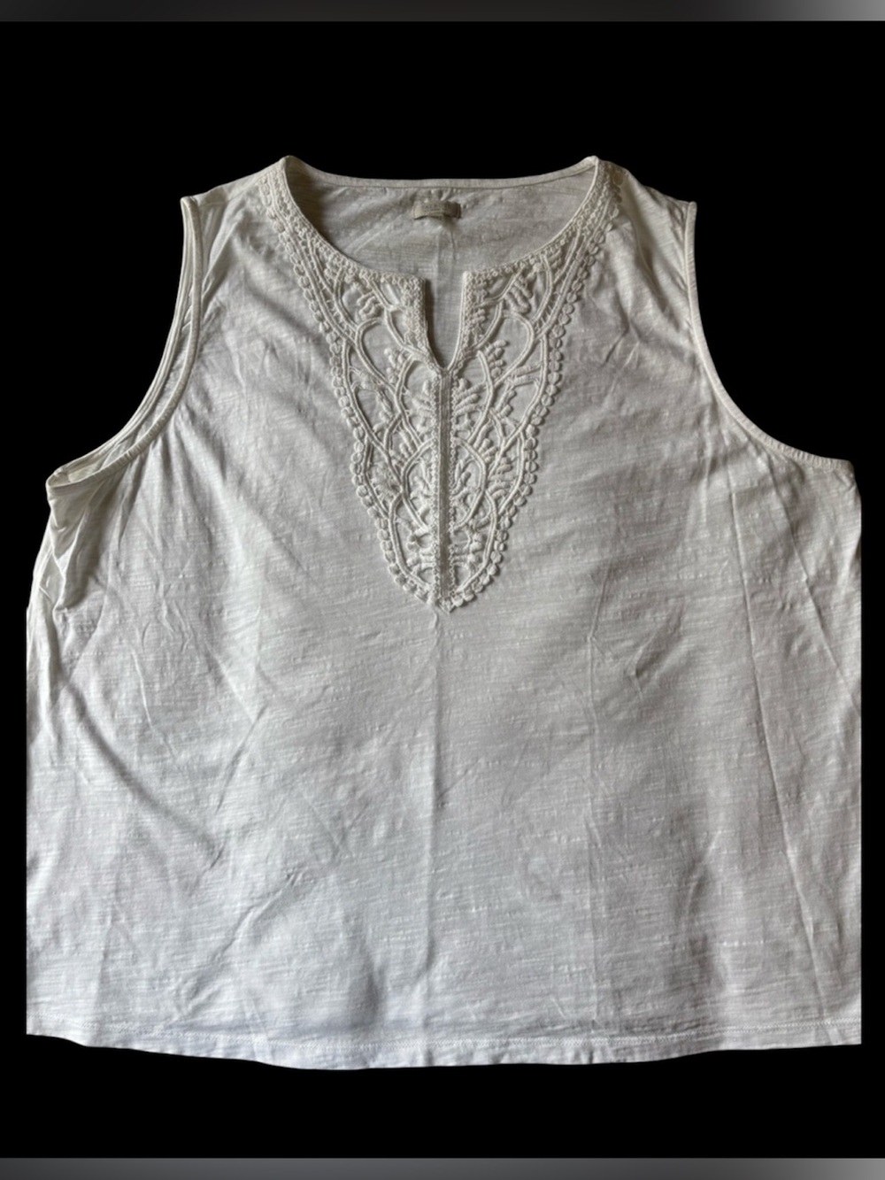 Talbots White Sleeveless Embroidered Neckline Cotten Tank - 3x